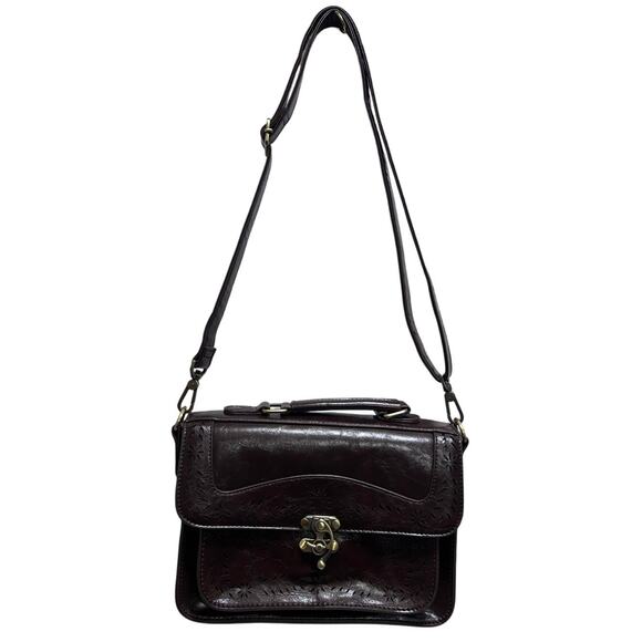 ECOSUSI Retro Inspired Hand/Crossbody Bag Brown Gold Squared Messenger Hippie - Picture 2 of 9